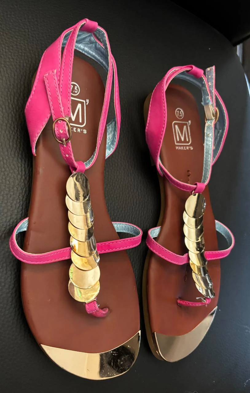 🌸 Sandalias planas con joyas Maker's rosas fuchsia y detalles dorados - Talla 7,5 /41 – photo 4
